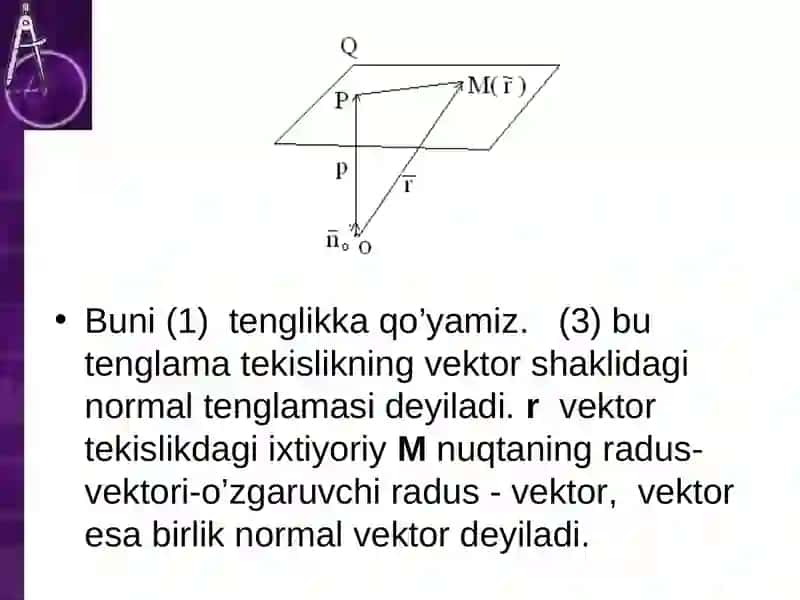 Fazoda to`g`ri chiziq va tekisliklarning turli tenglamalari 4