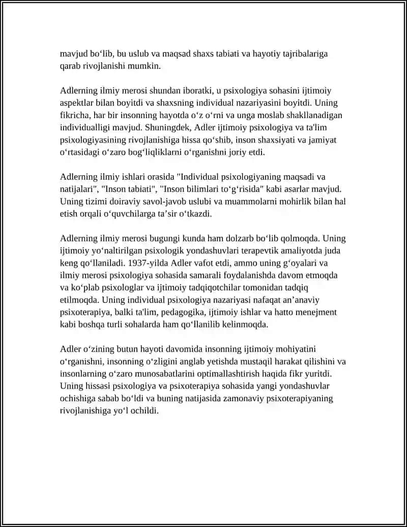 ALFRED ADLER. SHAXSNING INDIVIDUAL NAZARIYASI 4