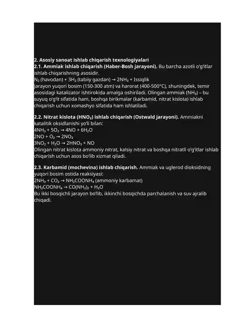 Azotli O‘g‘itlar: Zamonaviy Turlari, Ishlab Chiqarish Texnologiyalari va Ulardan Oqilona Foydalanishning Agroekologik Asoslari 4