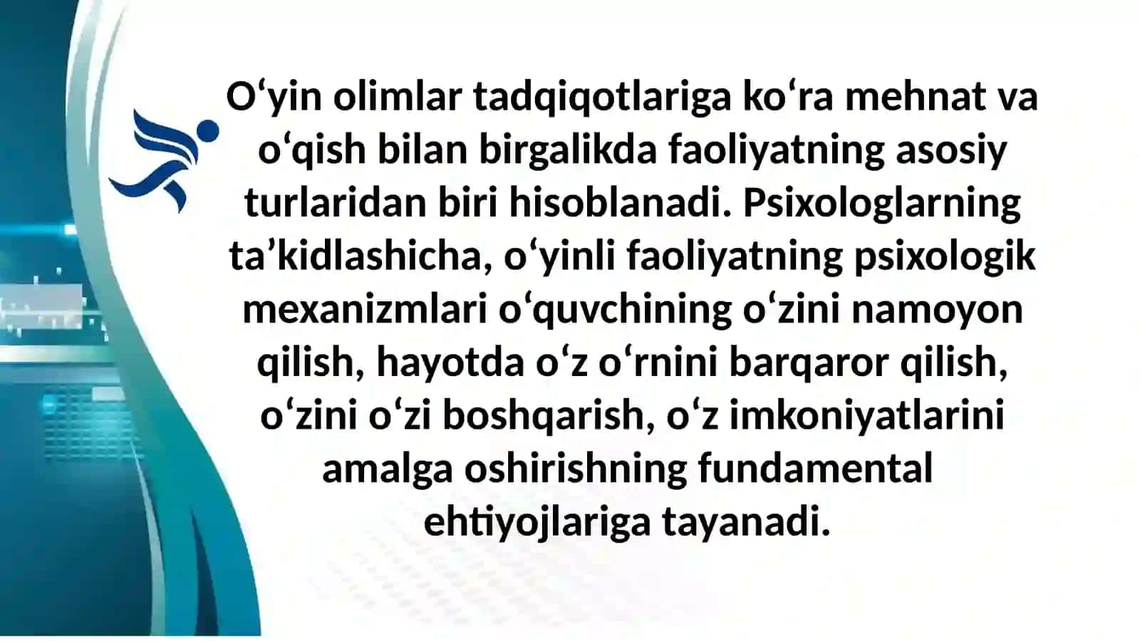 O‘YIN TEXNOLOGIYASIDAN TA’LIM JARAYONIDA FOYDALANISHNING PEDAGOGIK VA PSİXOLOGIK AHAMIYATI 4