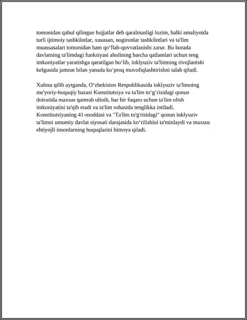 O'ZBEKISTONDA INKLYUZIV TA'LIMNING ME'YORIY-XUQUQIY BAZASINI TAHLIL QILISH 4