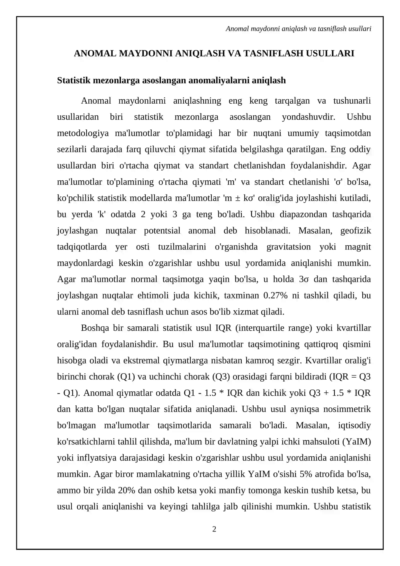 Anomal maydonni analitik davom ettirish 4