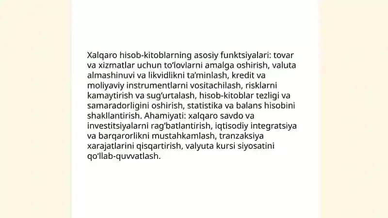 Xalqaro hisob-kitoblar tushunchasi va asosiy shakllari 4