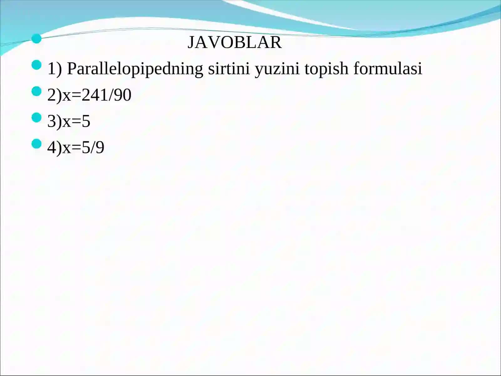Masalalarni tenglamalar yordamida yechish 4