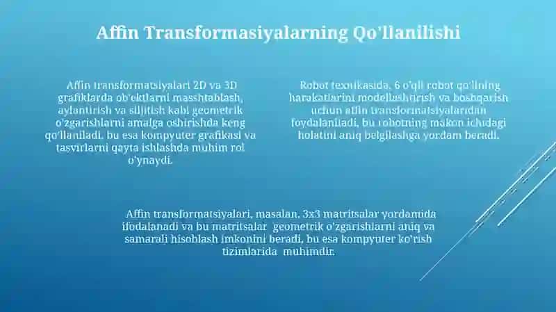 Affin va Ortogonal almashtirishlar hamda ularning xossalari 4