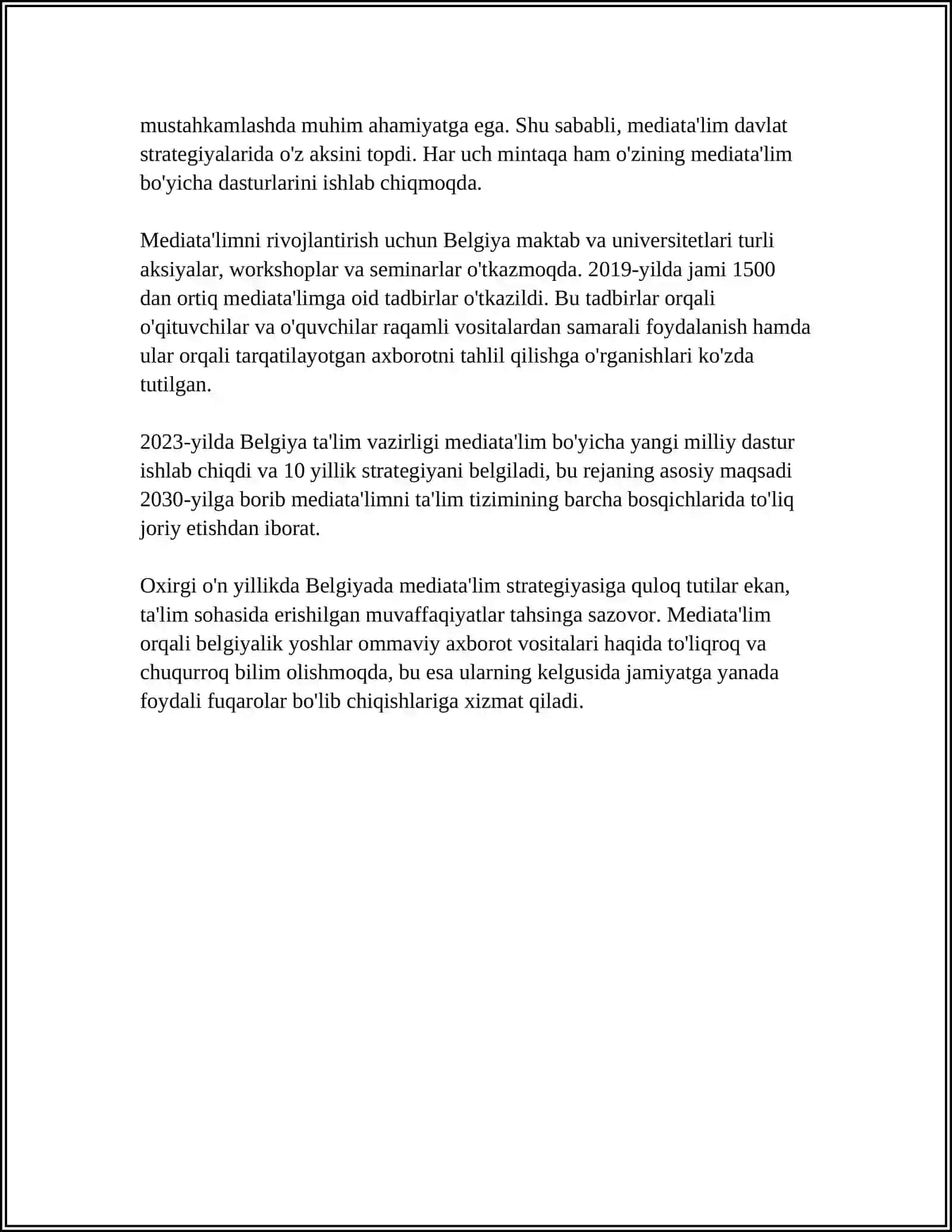 BELGIYA,GERMANIYA,SHVEYSARIYA,SKANDINAVIYA DAVLATLARIDA MEDIATA'LIM 4