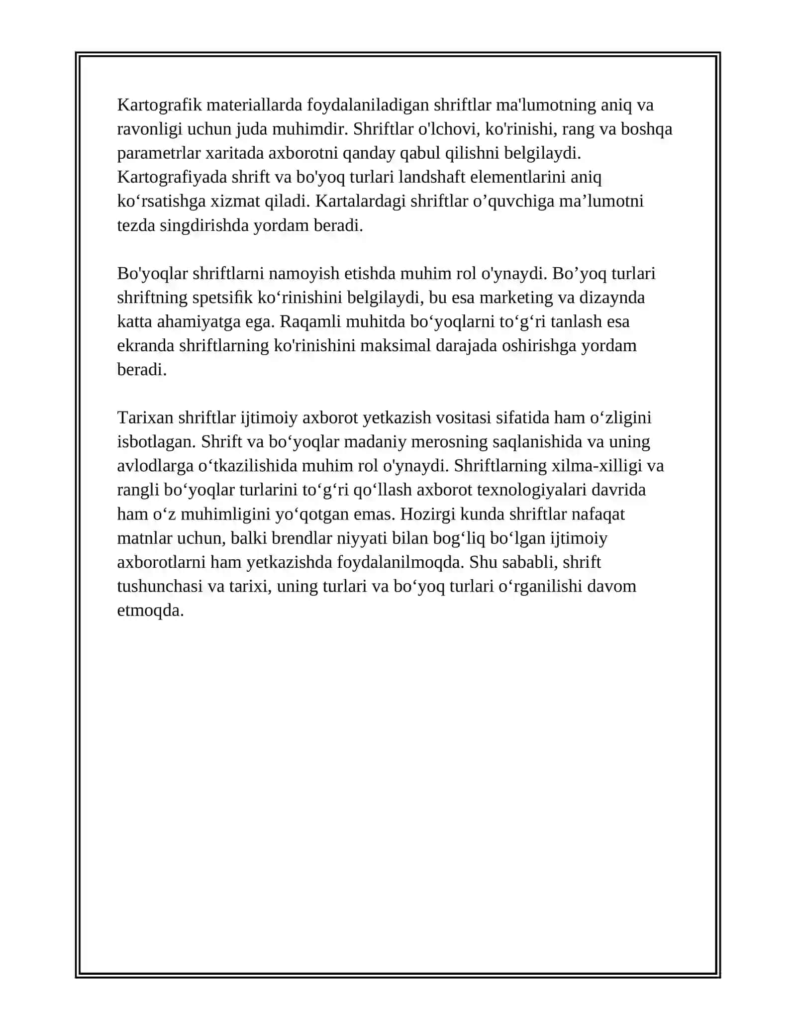 SHRIFTLAR ULARNING TURLARI VA KARTADAGI YOZUVLAR,BÔYOQ TURLARI 4