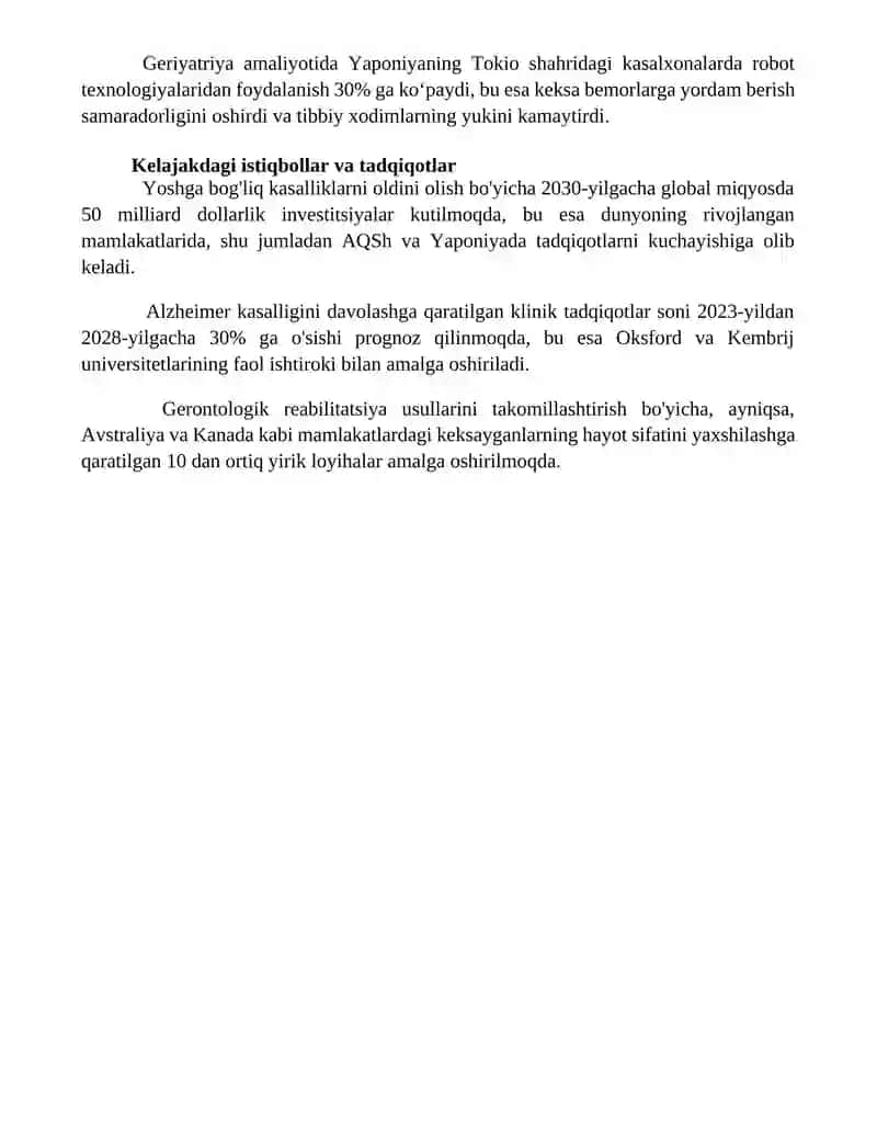 Gerontologiya va geriatriya tushunchalari 4