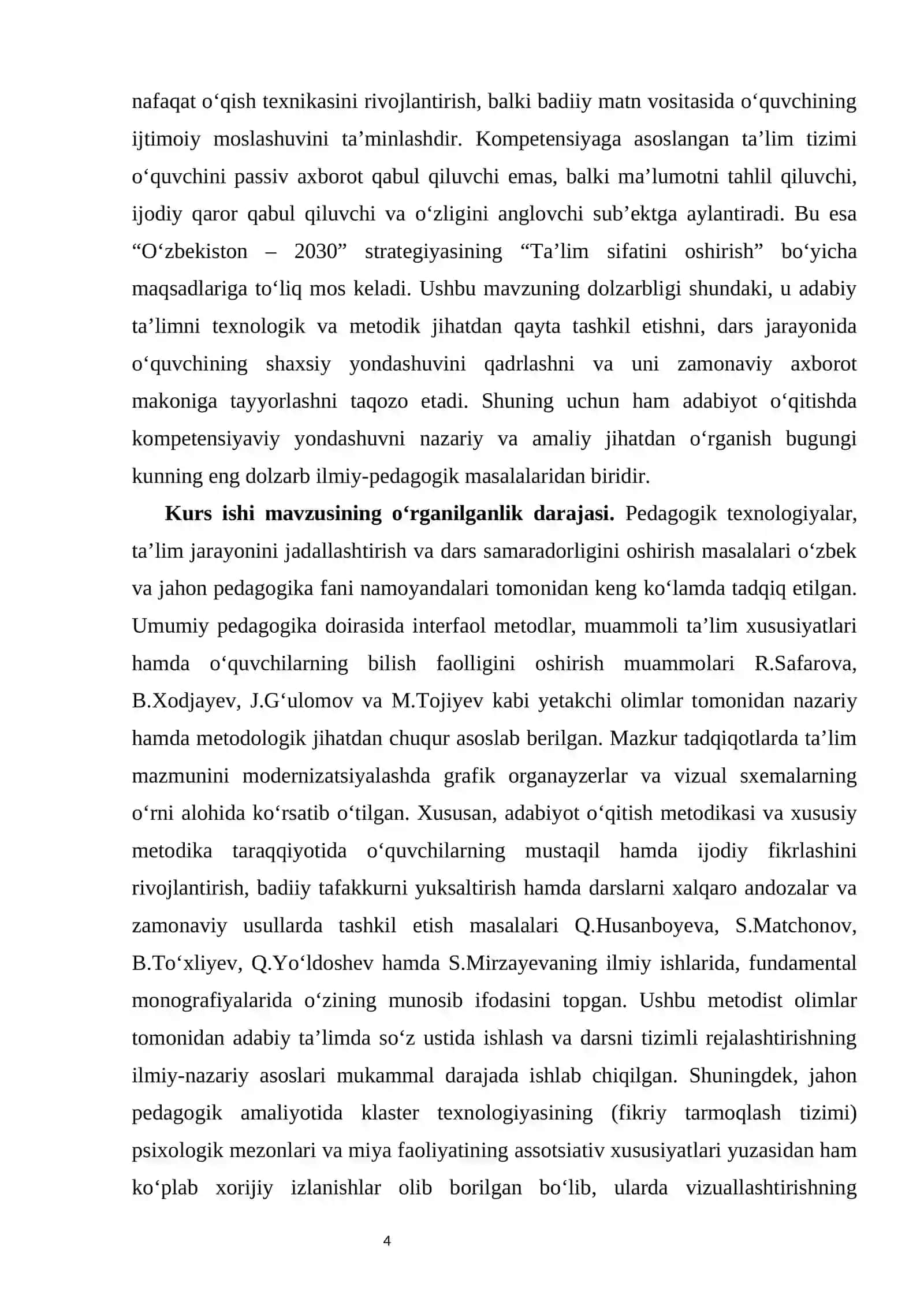 Dars jarayonida klaster texnologiyasidan foydalanish KURS ISHI 4
