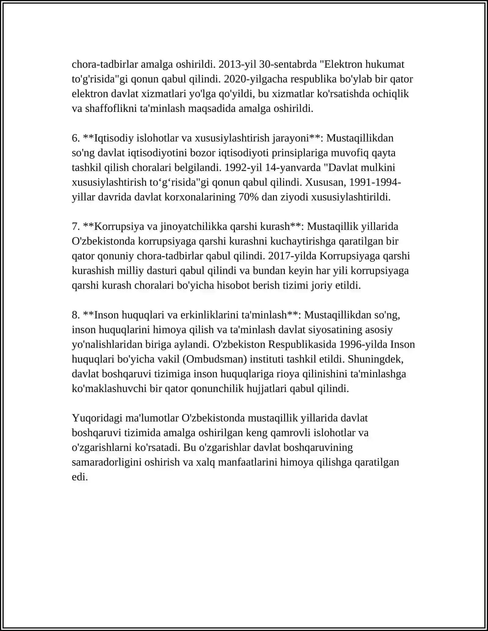 MUSTAQILLIK YILLARIDA DAVLAT BOSHQARUV TIZIMIDA AMALGA OSHIRILGAN ISLOHOTLARNING XUXSUSYATLARI 4