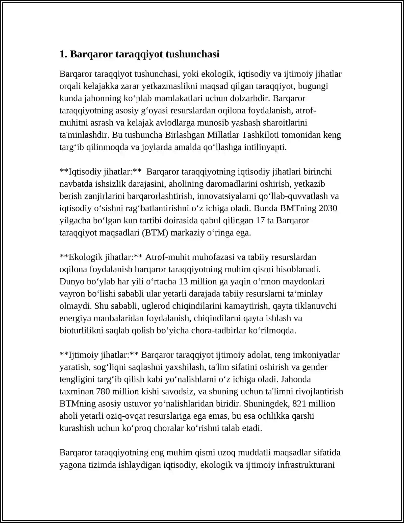 BARQAROR TARAQQIYOT TA'MINOTI.GLOBALLASHUVNING IJOBIY VA SALBIY YO'NALISHLARI 4