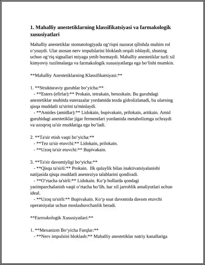 TERAPEVTIK STOMATOLOGIYADA QOLLANUVCHI ANETETIKLAR. OGʻRIQSIZLANTIRISH 4