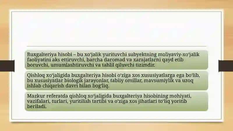 Taqdimot  Qishloq ho'jaligida buxgalteriya hisobi 4