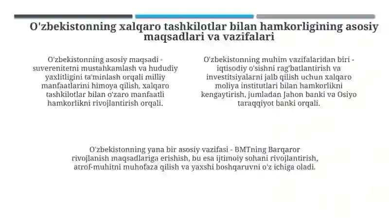 O'zbekistonning xalqaro tashkilotlar bilan hamkorligi 4