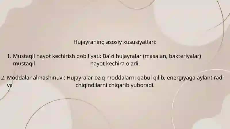 Hujayra moddalar, energiya va ma'lumotlar oqimi 4