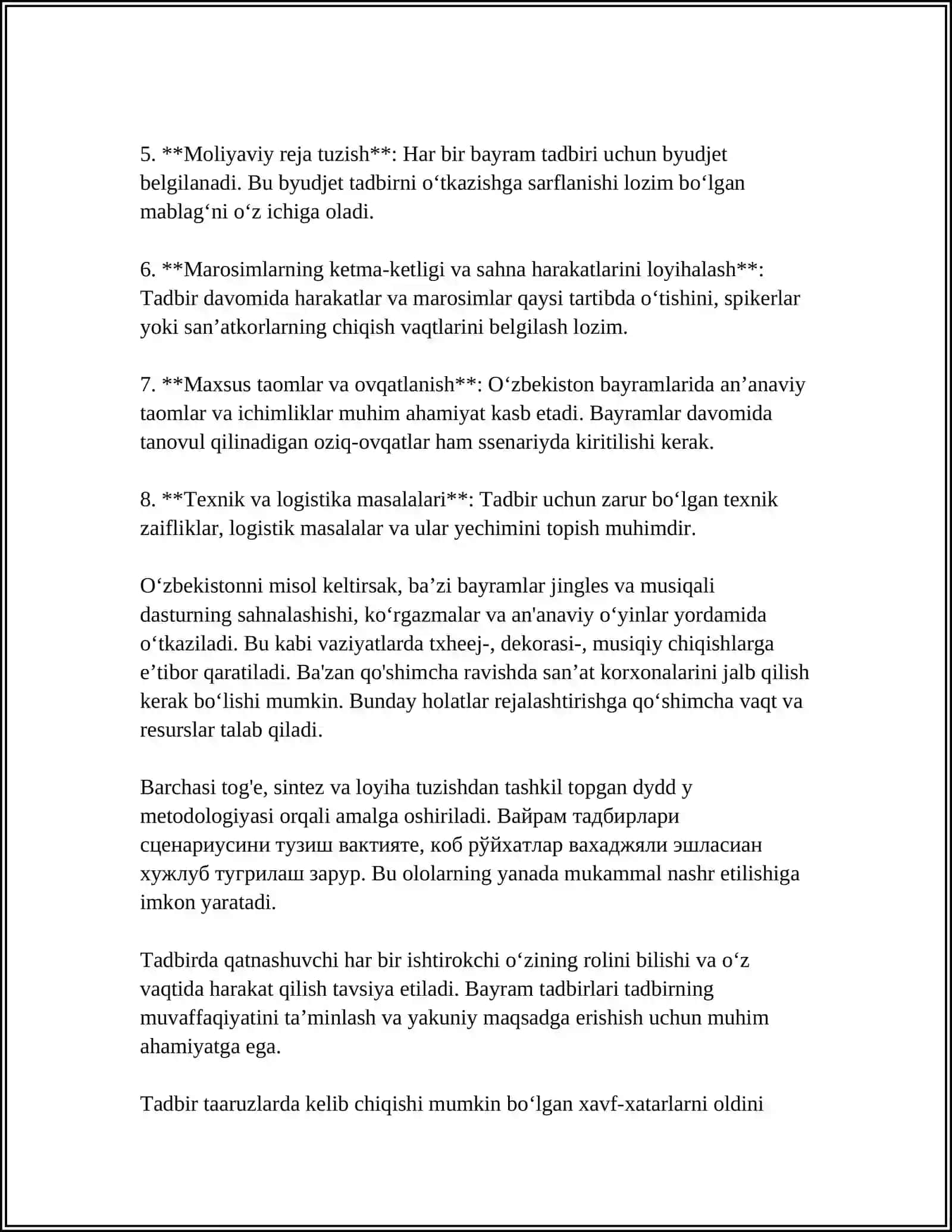 MUSIQA MASHG'ULOTLAR REJASIDA BAYRAM TADBIRLARI SENARIYSINI ISHLAB CHIQISH VA O'TKAZISHGA QO'YILGAN TALABLAR 4