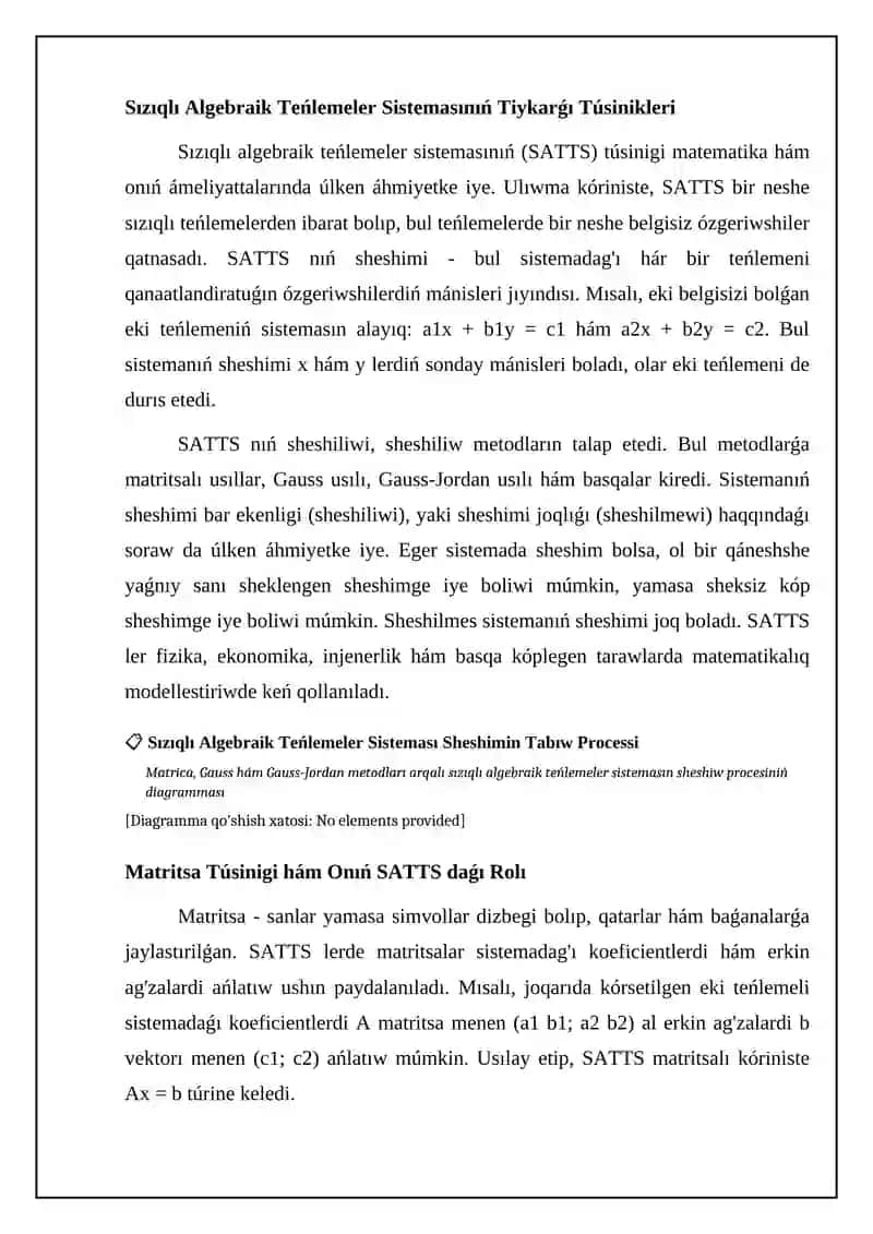 Sızıqlı algebraлық teńlemeler sistemaların sheshiw máseleleri 4