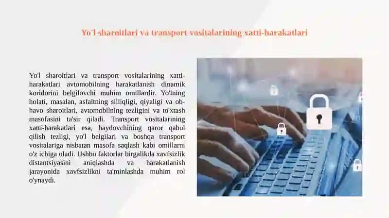Avtomobilning harakatlanish dinamik koridori va xavfsizlik distantsiyasi 4