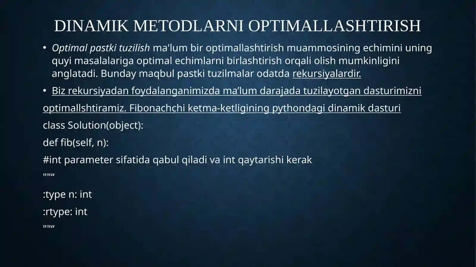 DINAMIK DASTURLASH METODLARINI OPTIMALLASHTIRISH USULLARI 4