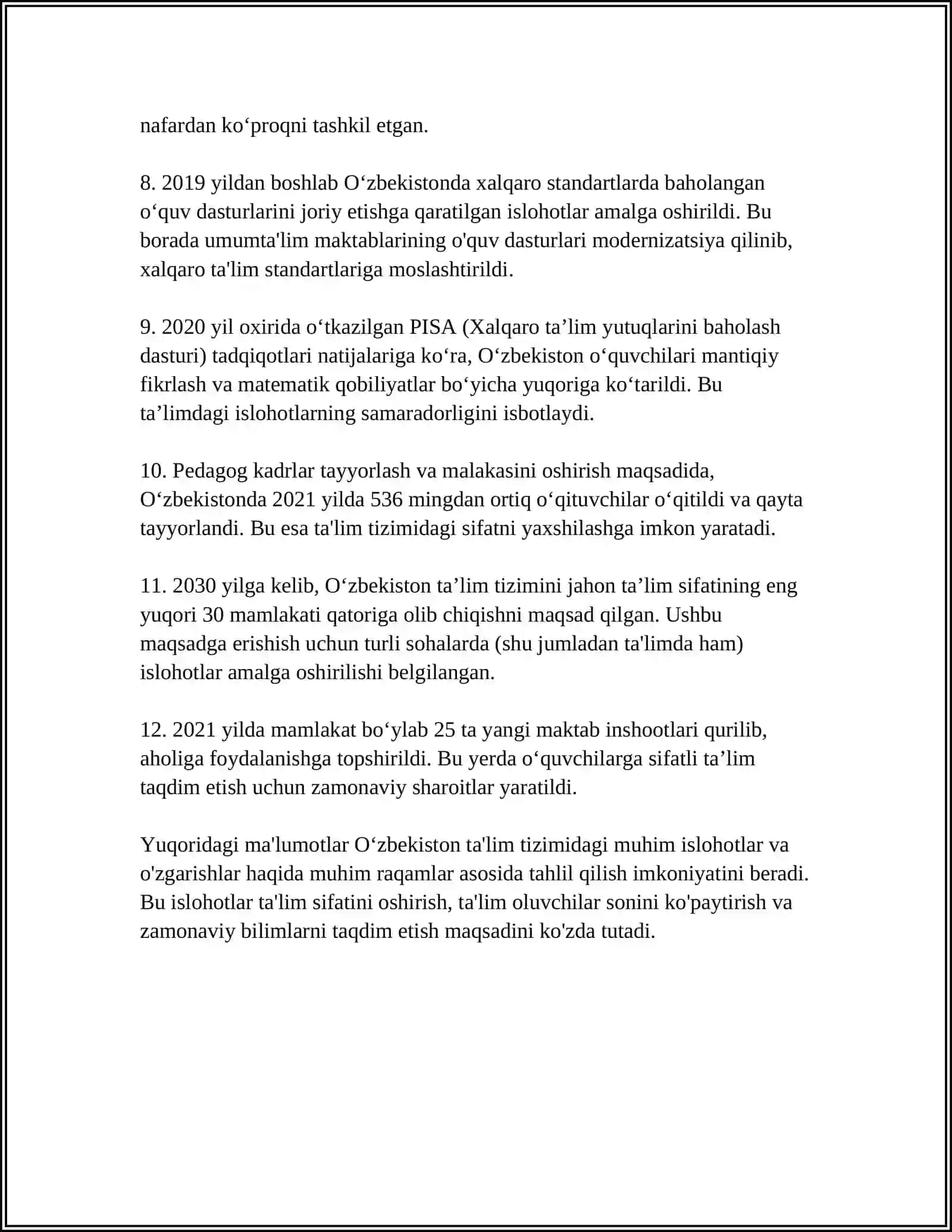 OʻZBEKISTONDA IJTIMOIY SOHADA AMALGA OSHIRILAYOTGAN OʻZGARISHLAR MAZMUN VA MOHIYATI 4