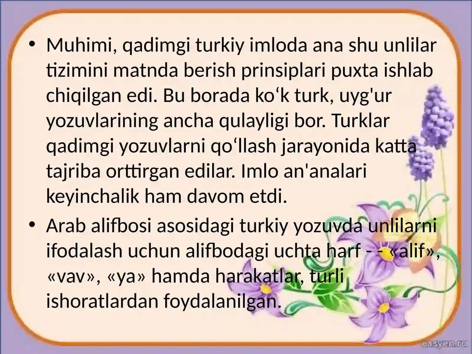Qadimgi turkiy tilning fonetik xususiyatlari(2 soat) 4