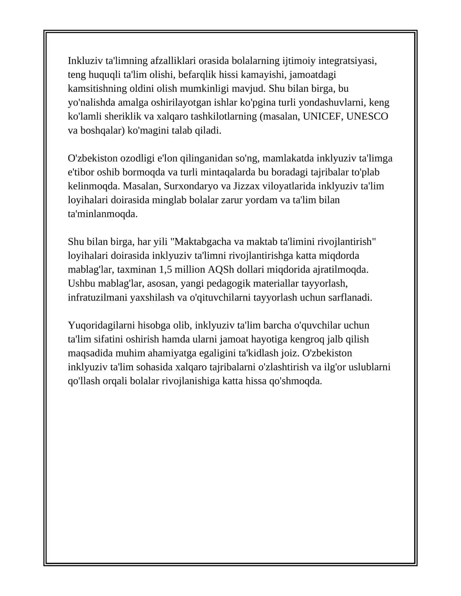 INKLYUZIV TA'LIMNING HUSUSIYATLARI OCHIQLIGI VA UNDAN FOYDALANISH 4