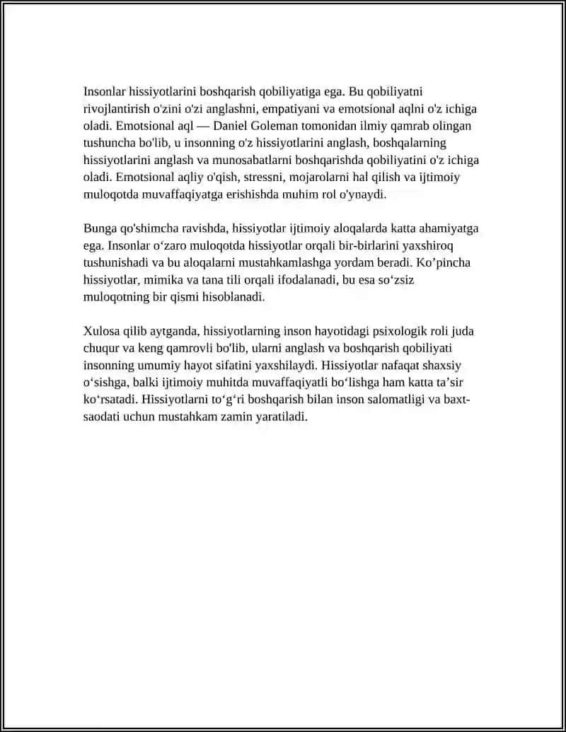 INSON XAYOTIDA HISSIYOTINING TUTGAN OʻRNI 4