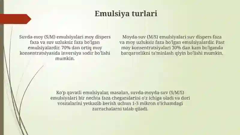 Birlamchi emulsiyalarni tayyorlash usullari 4