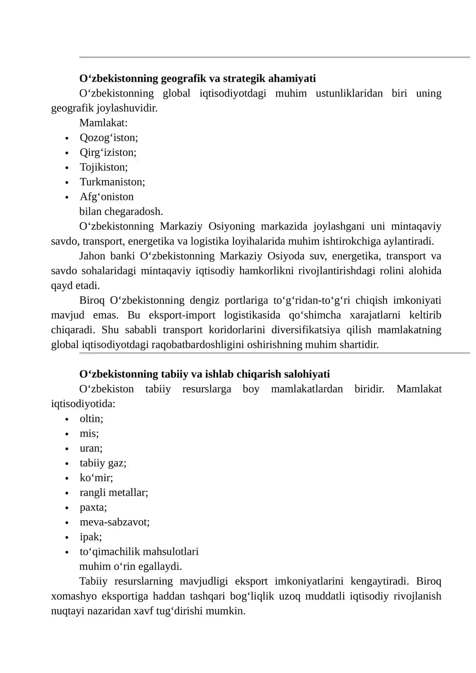 O‘zbekistonning Global Iqtisodiyotdagi O‘rni va Rivojlanish Istiqbollarini Tahlil Qilish 4