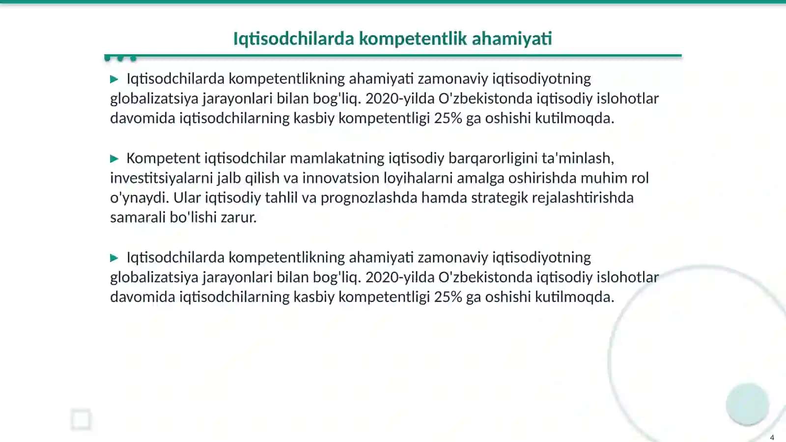 Bo'lajak iqtisodchilarda kasbiy kompetentlikni shakllantirishning oʼziga xos xususiyatlari 4