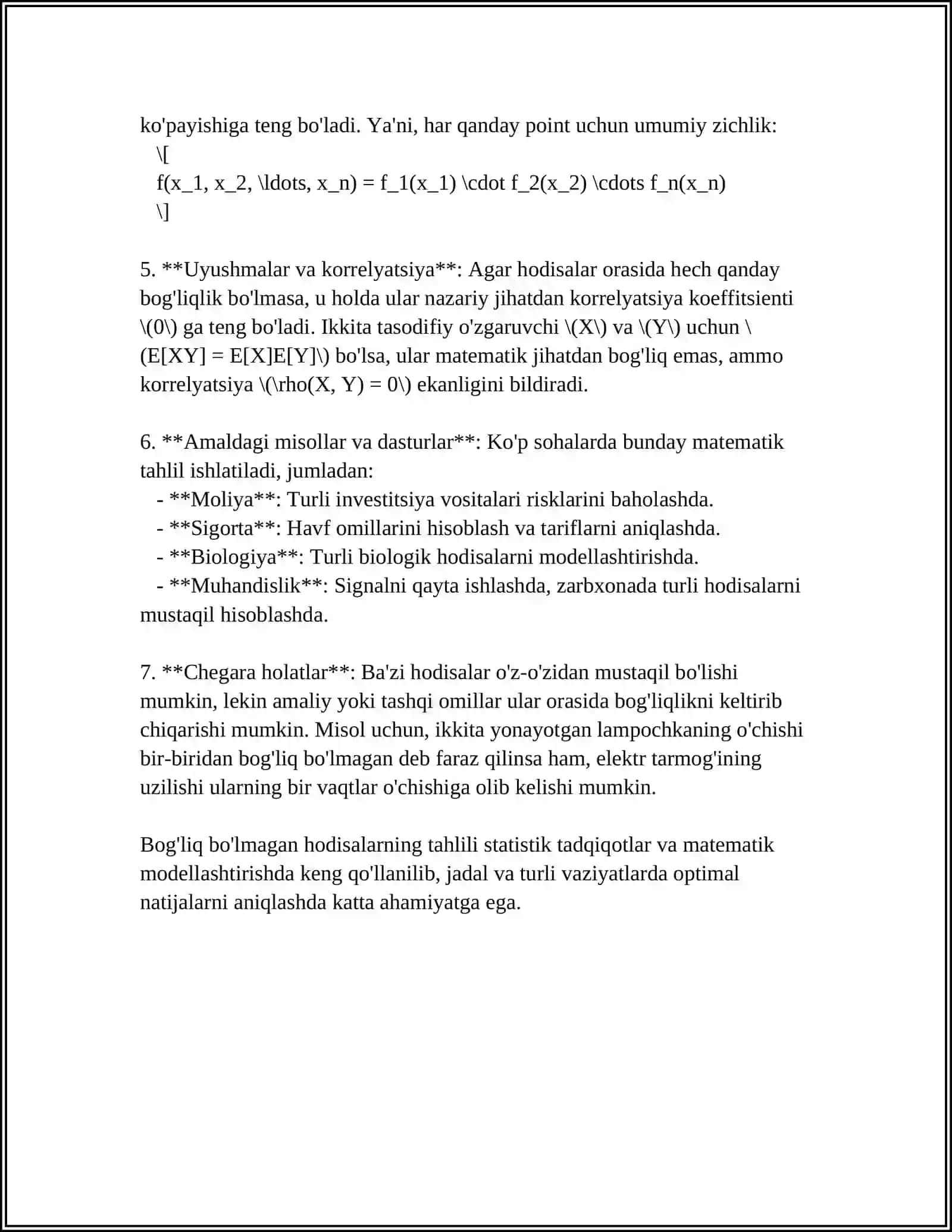 BOG'LIGSIZ TAJRIBALAR KETMA-KETLIGI 4