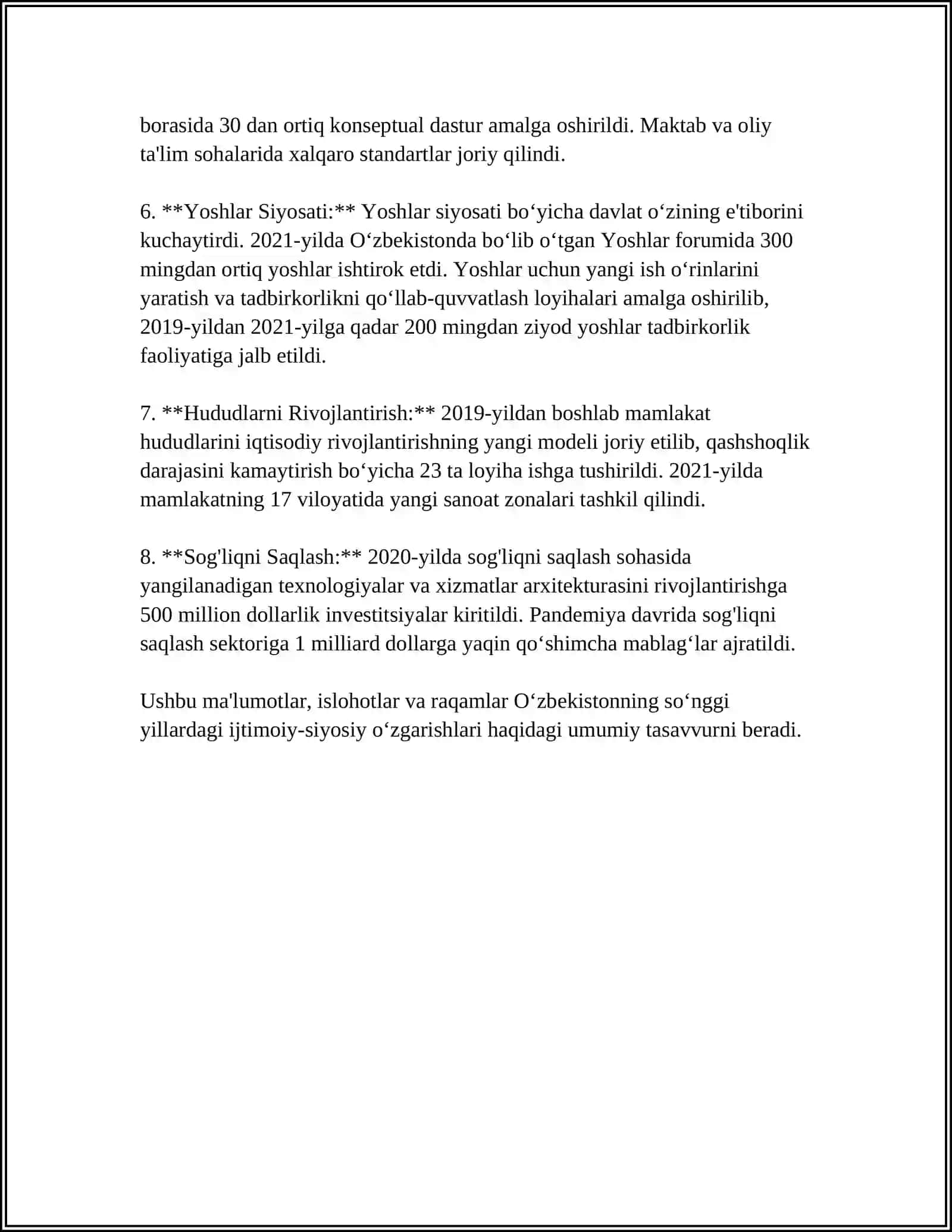 YANGI O‘ZBEKISTON IJTIMOIY-SIYOSIY,IQTISODIY VA MADANIY HAYOTIDA RO‘Y BERAYOTGAN O‘ZGARISHLARNING XALQARO REYTINGVA INDEKSLARIDA AKS ETISHI 4