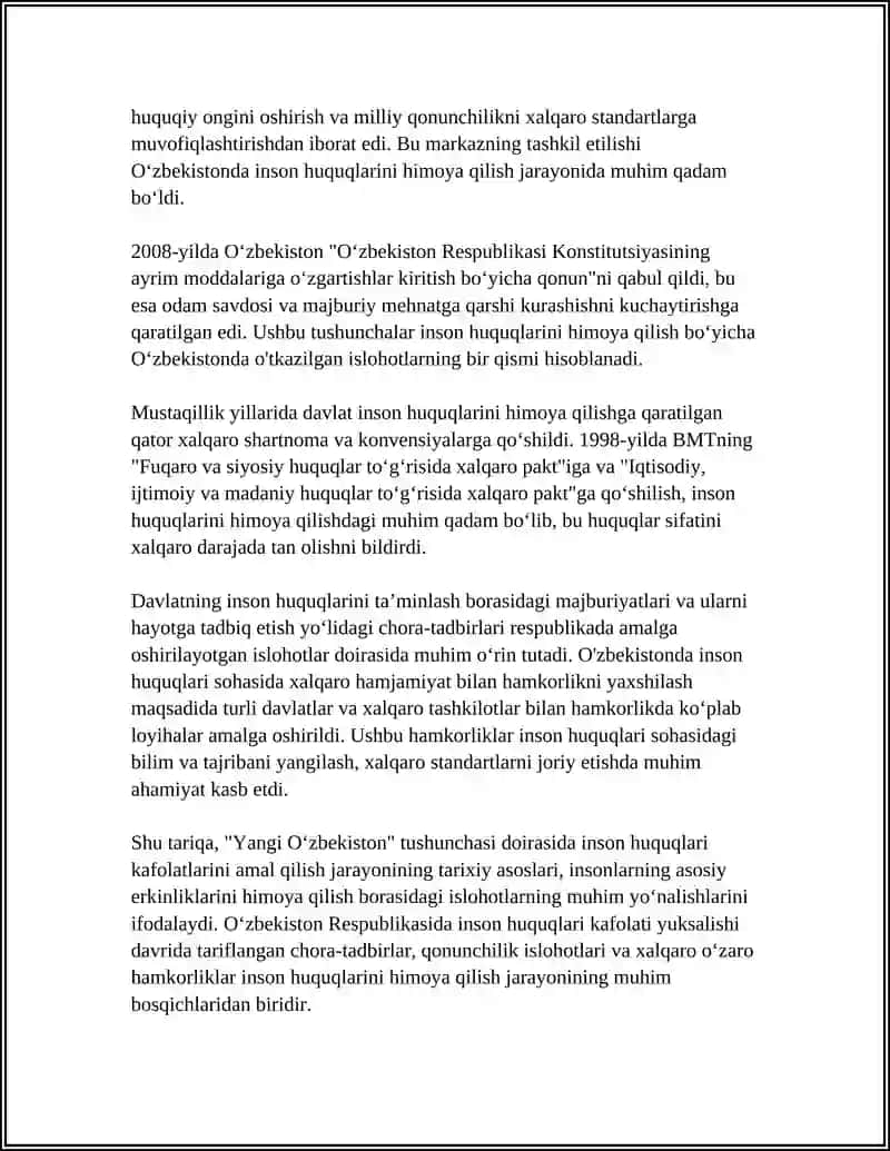 YANGI OʻZBEKISTONDA INSON HAQ-HUQUQLARI VA ERKINLIKLARI KAFOLATINING YARATILISHI 4