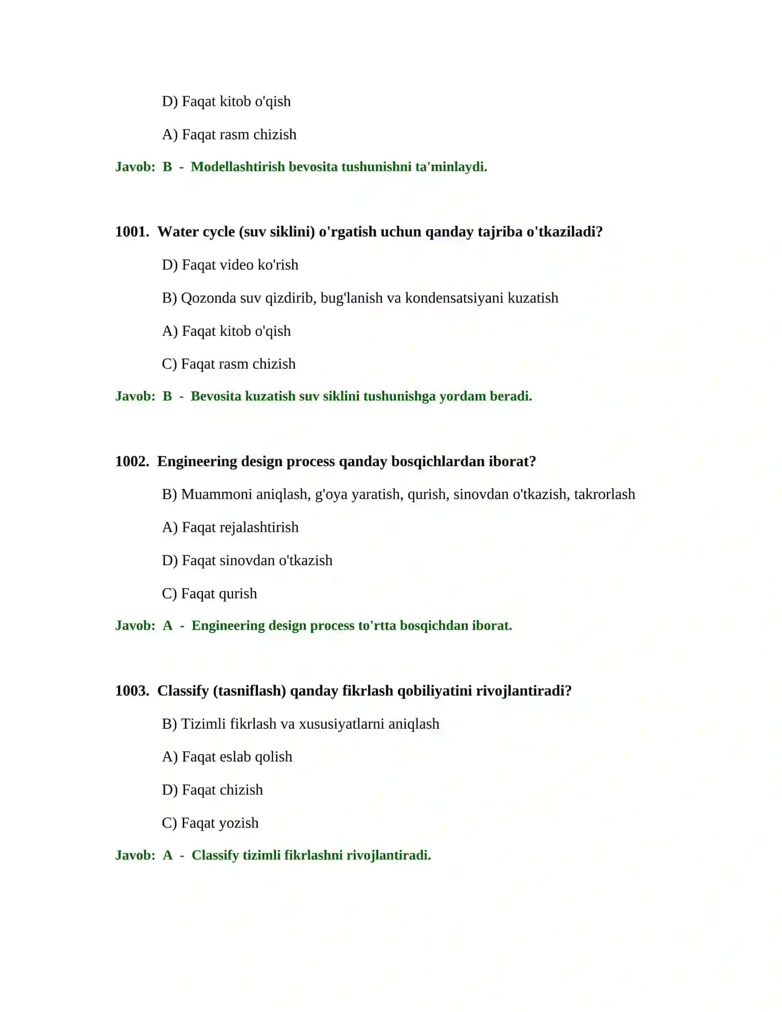 BOSHLANG'ICH TA'LIM O'QITUVCHISI TEST SINOVLARI 4