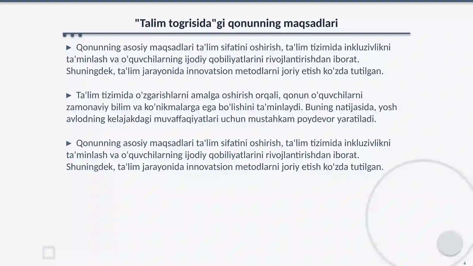 "Talim togrisida"gi qonun (2020-yil 23-sentabr) va uning mohiyati 4