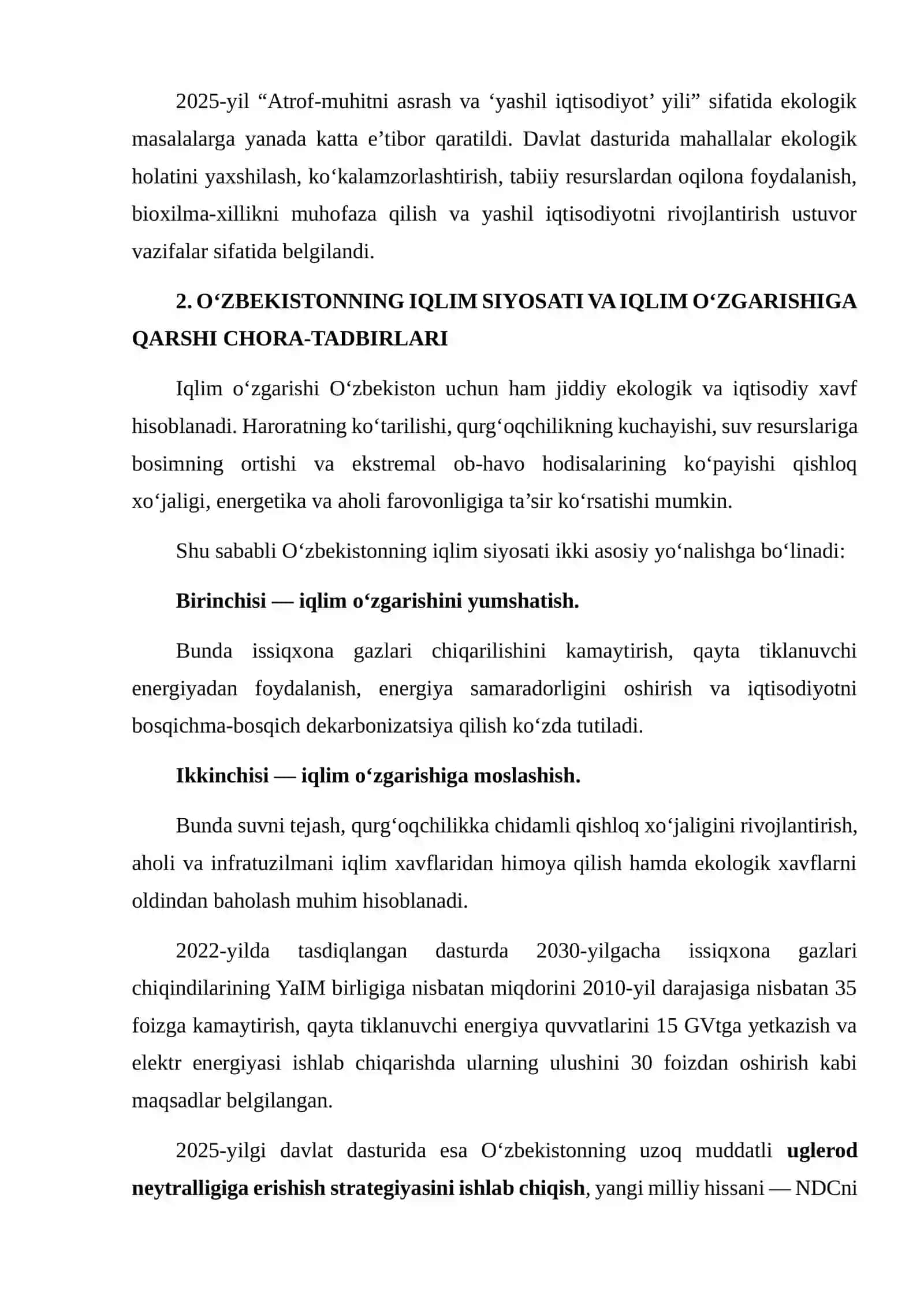 O‘ZBEKISTONNING EKOLOGIK VA IQLIM SIYOSATI 4