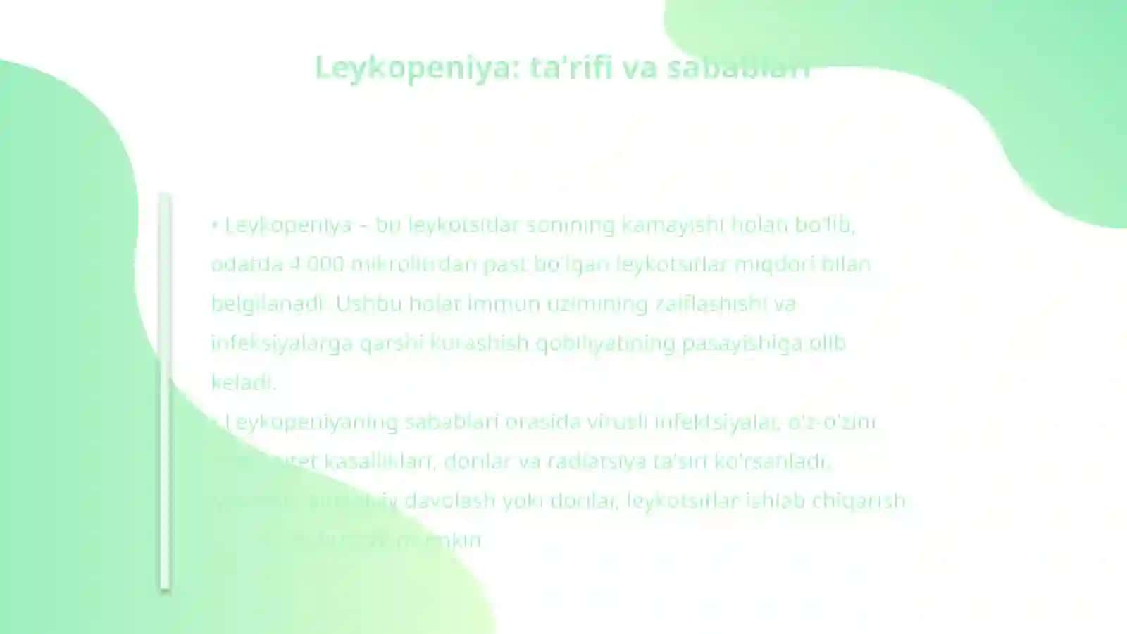Leykotsitoz va leykopeniya. Patalogik leykoysitlar formula 4