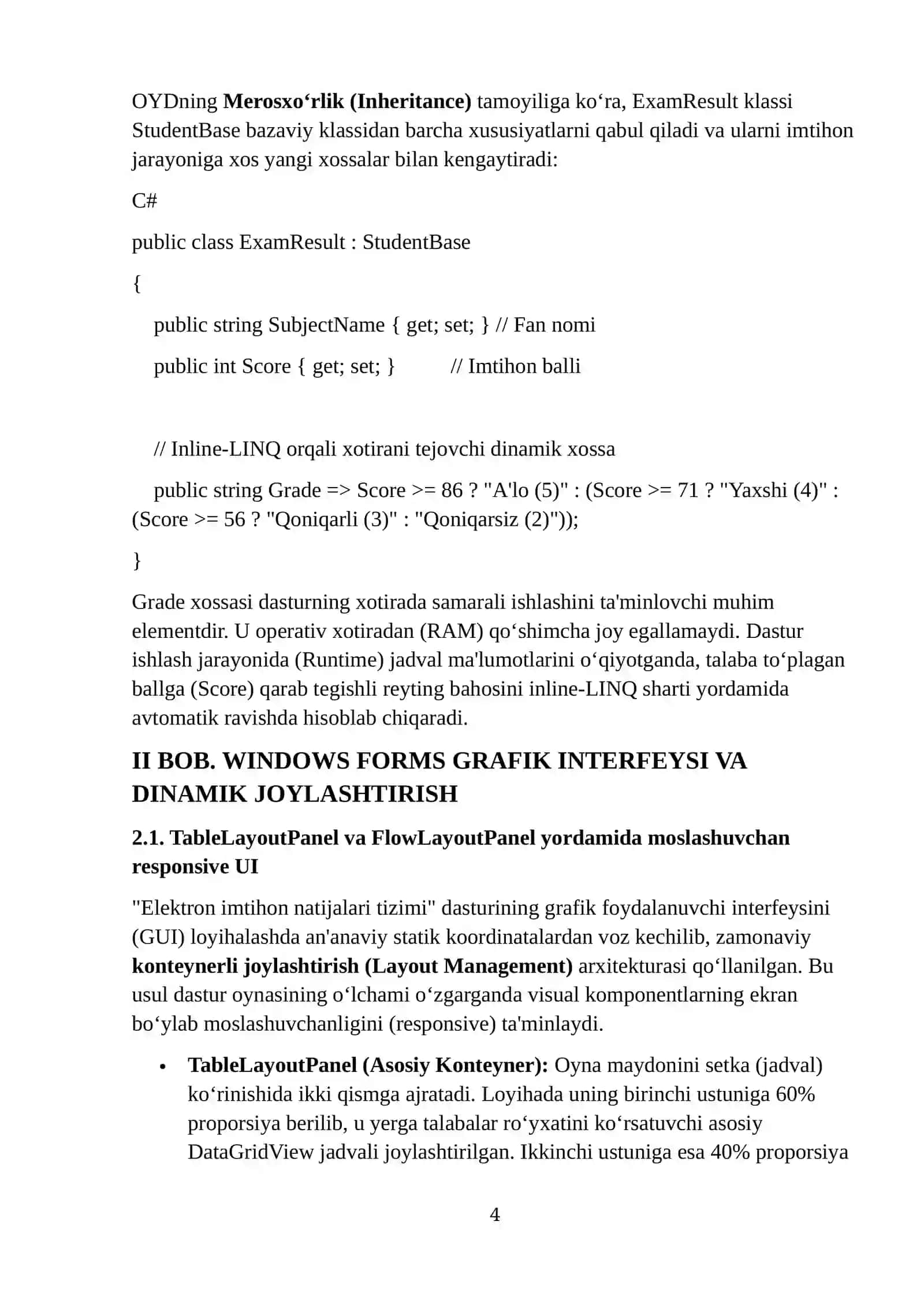 “Elektron imtihon natijalari tizimi” dasturini yaratish 4