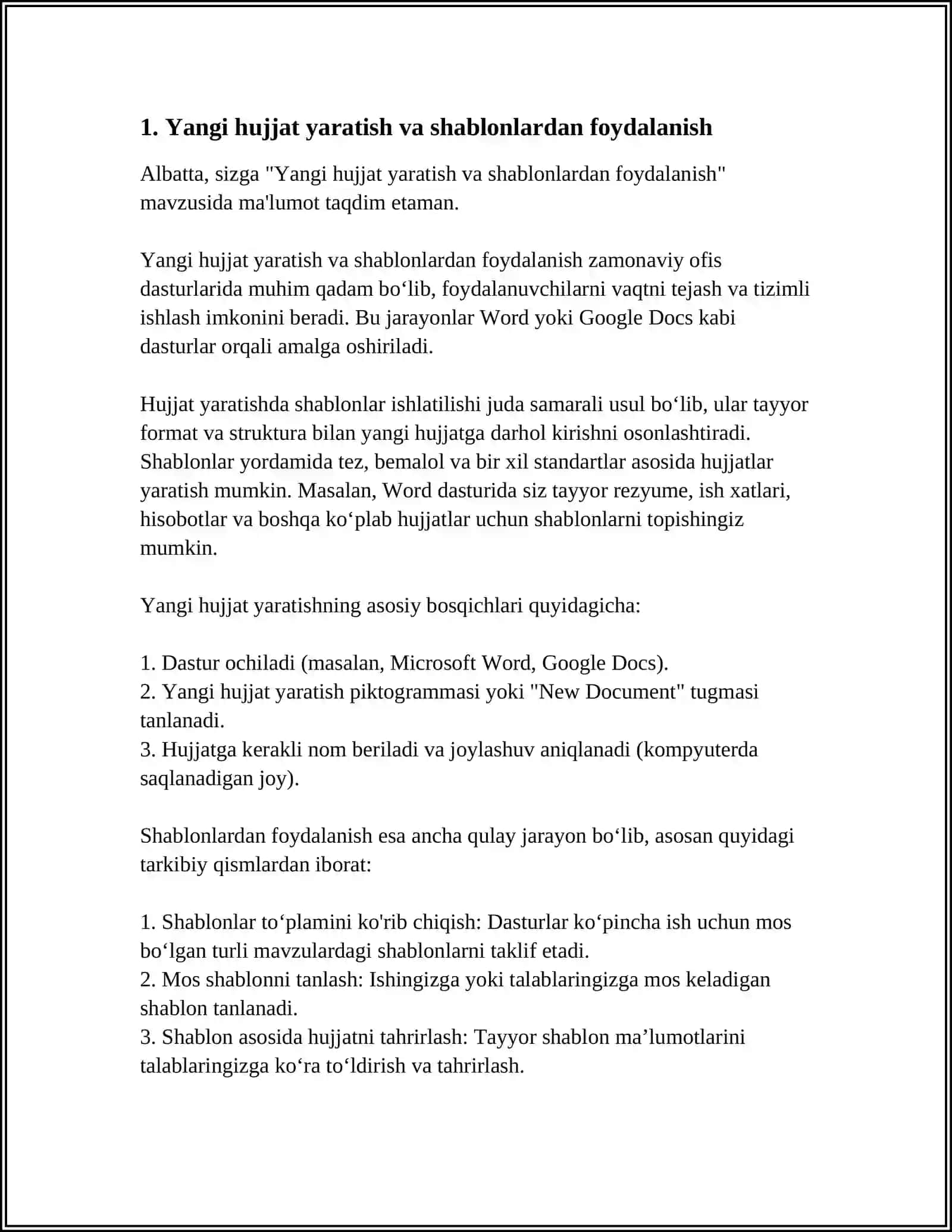 MICROSOFT WORDDA HUJJATLARNI YARATISH, FORMATLASH VA TAHRIR LASH 4