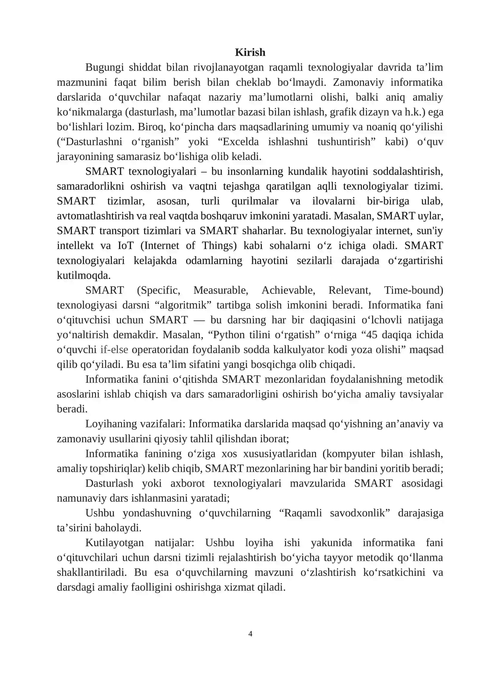 “SMART yondashuvi asosida darslarni rejalashtirish” mavzusida LOYIHA ISHI 4