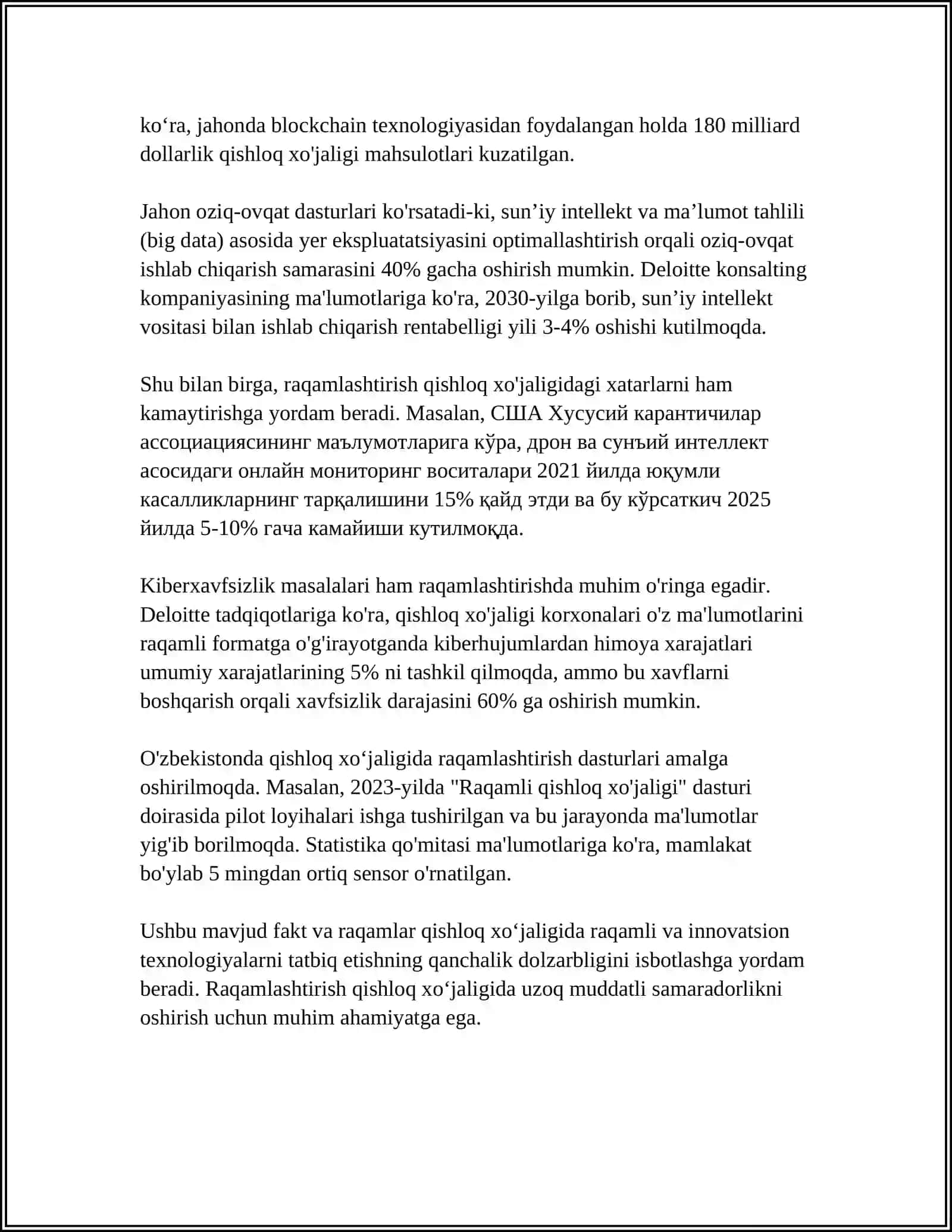 OʻZBEKISTON RESPUBLIKASI AGRAR SIYOSATINING USTUVOR YOʻNALISHLARI 4