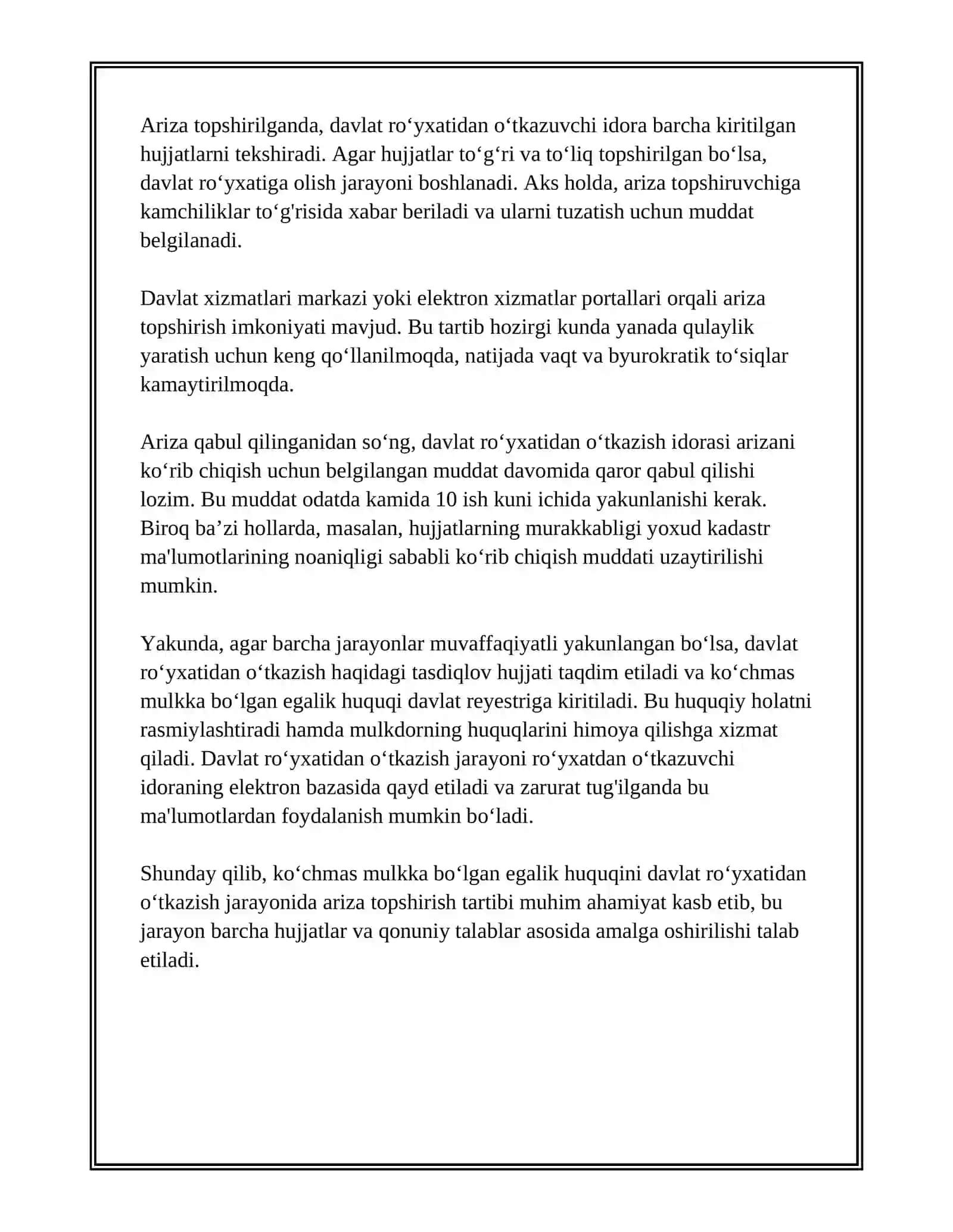 KO'CHMAS MULKKA BO'LGAN EGALIK HUQUQINI DAVLAT RUYXATIDAN UTKAZISH 4