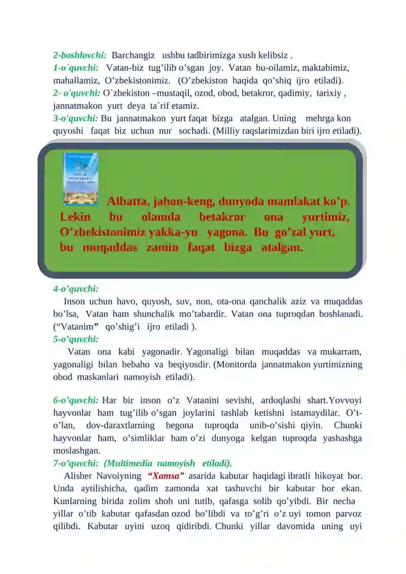 "Vatan – qalbim quyoshisan" tadbir ssenariysi 4