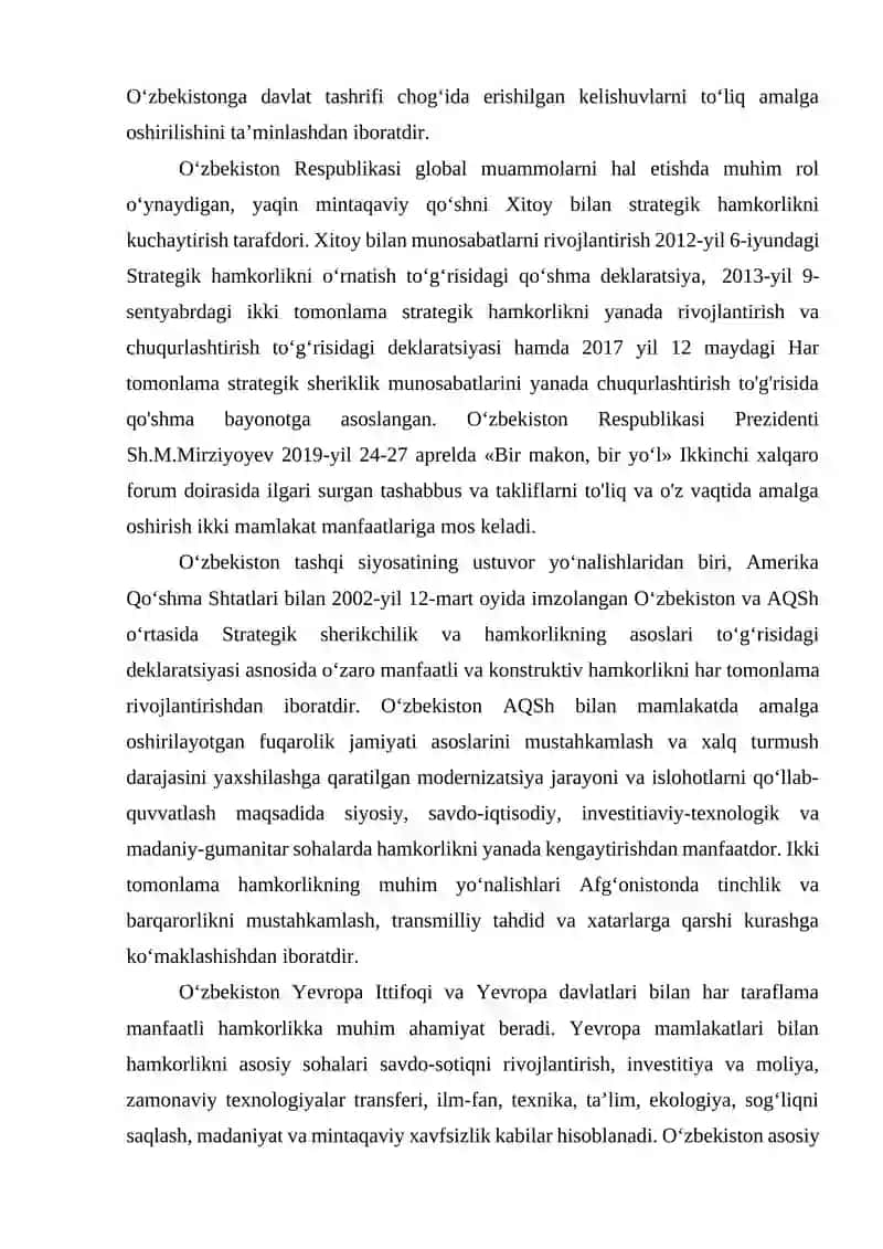 TASHQI SIYOSAT TUSHUNCHASI O'ZBEKISTON XALQARO MUNOSABATLARNING TO'LA HUQUQLI SUBYEKTI 4