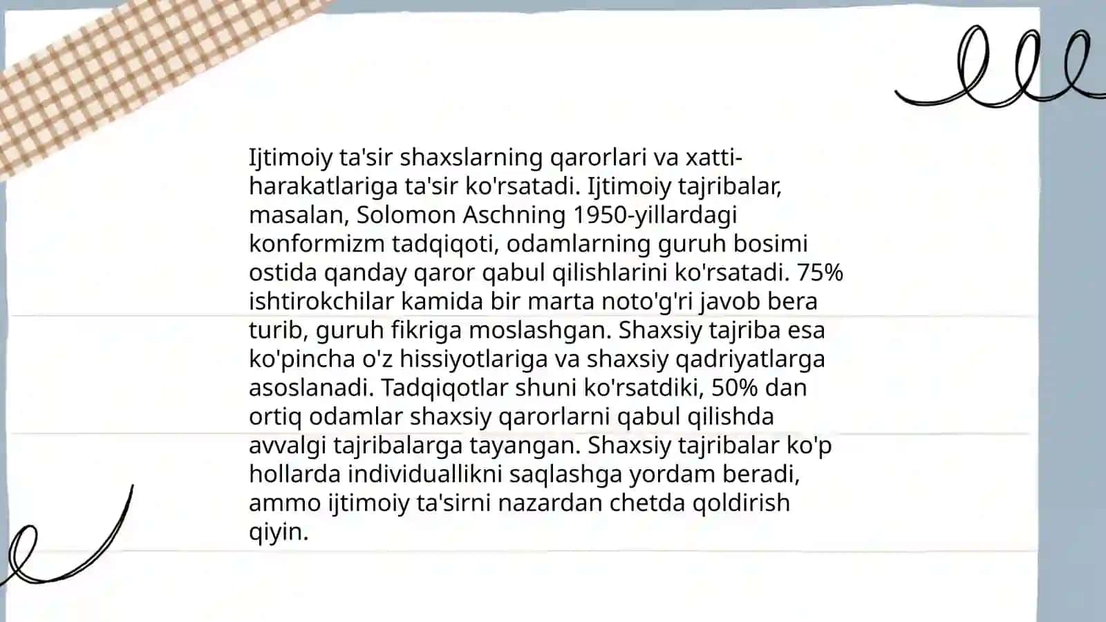Shaxsning rivojlanishi, tajribasi va ijtimoiylashishi 4