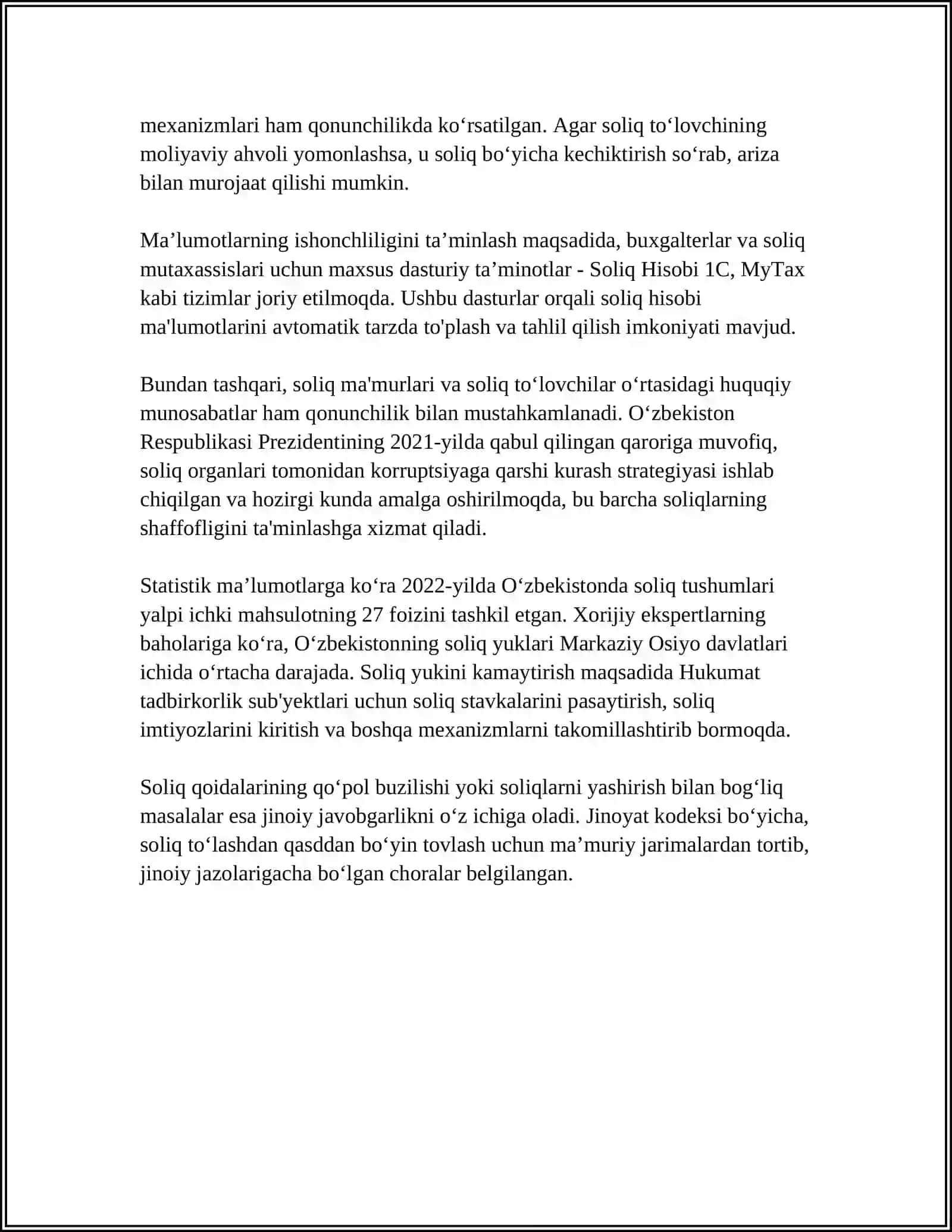 SODDALASHTIRILGAN SOLIQQA TORTISH TIZIMIDA SOLIQ HISOBINI TASHKIL ETISH VA YURITISH 4