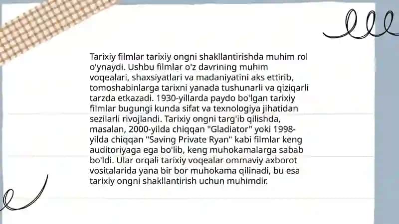 Oʻquv ekranida namoyish etiladigan kinolentalar yordamida mashgʻulotlar tashkil etish. 4