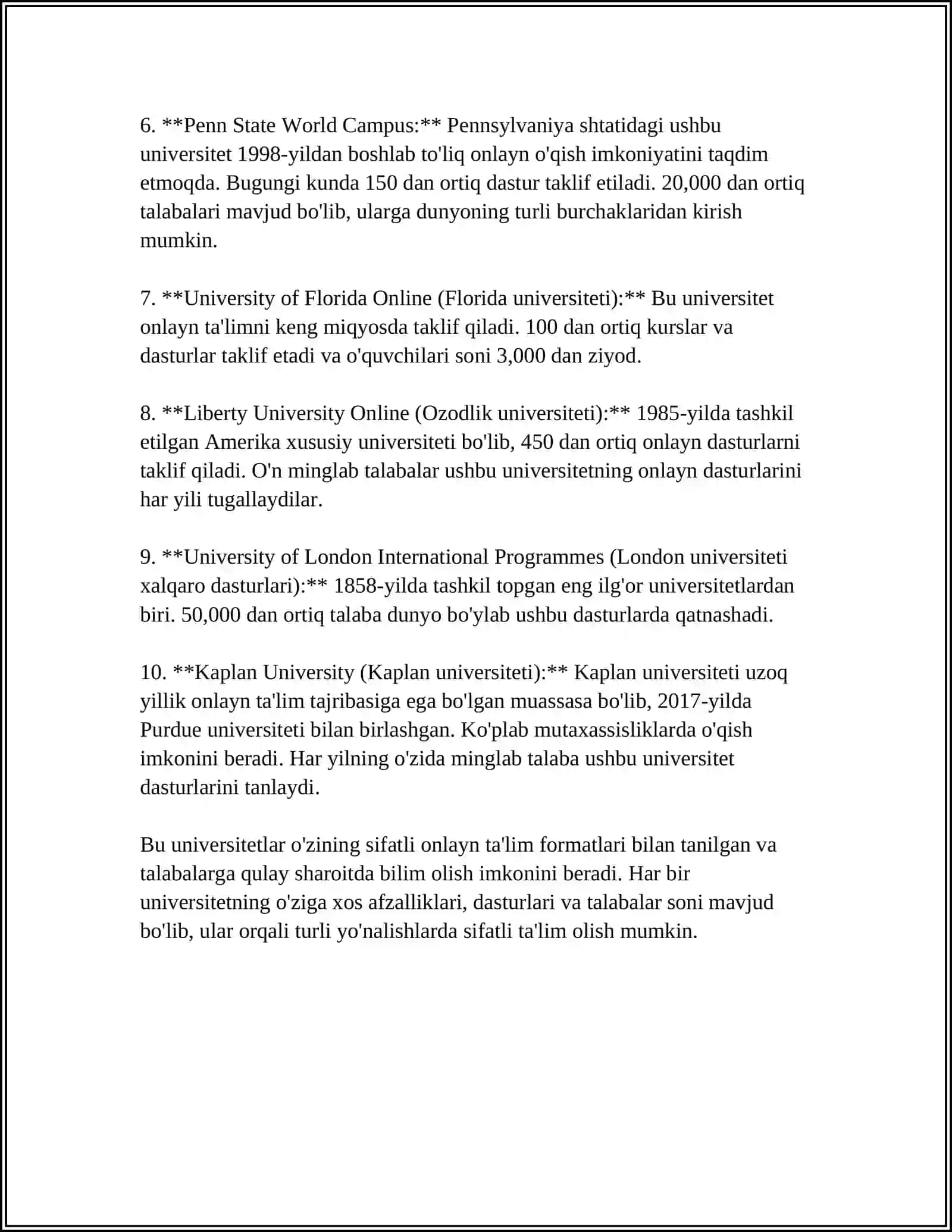 HALQARO MIQYOSIDA FAOLIYAT OLIB BORAYOTGAN ONLINE UNIVERSITET BAZALARI BILAN TANISHISH 4