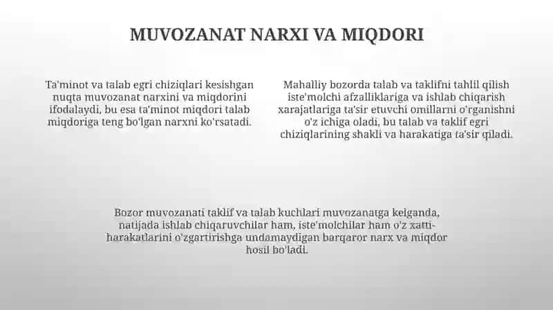 Mahalliy Bozorda Talab va Taklif Tahlili va Bozor Muvozanati 4