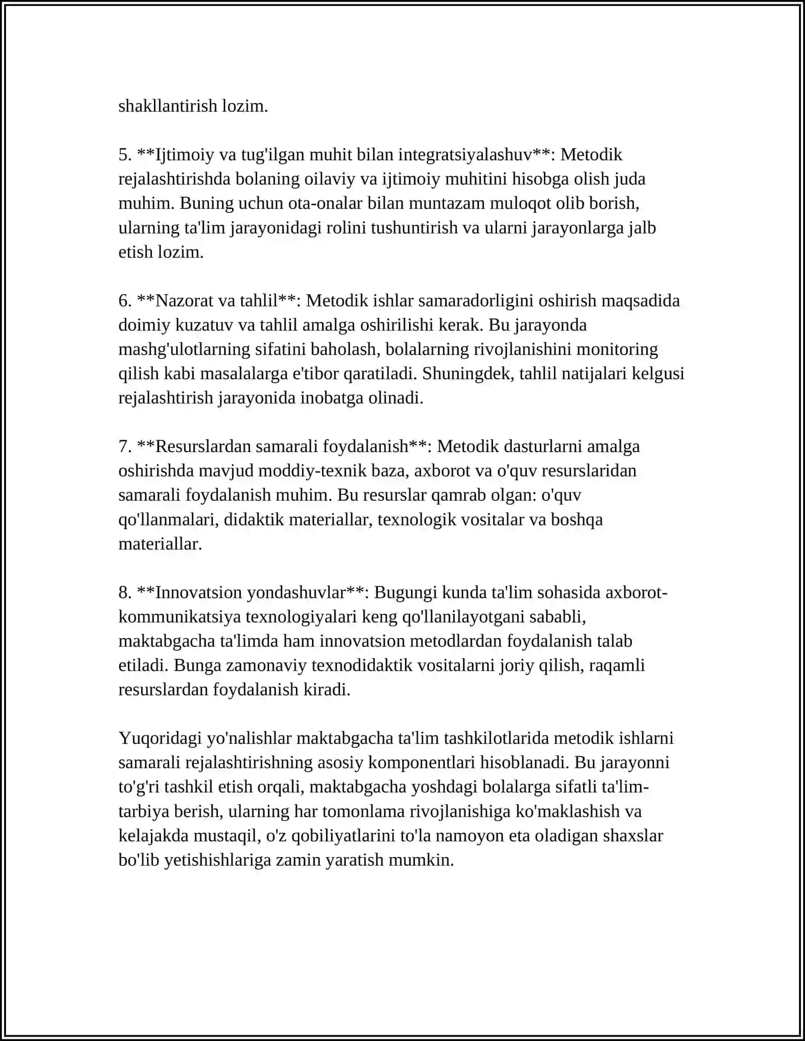 MAKTABGACHA TALIM TASHKILOTI BOYICHA METODIKALIQ ISHLARNI REJALASHTITISH 4